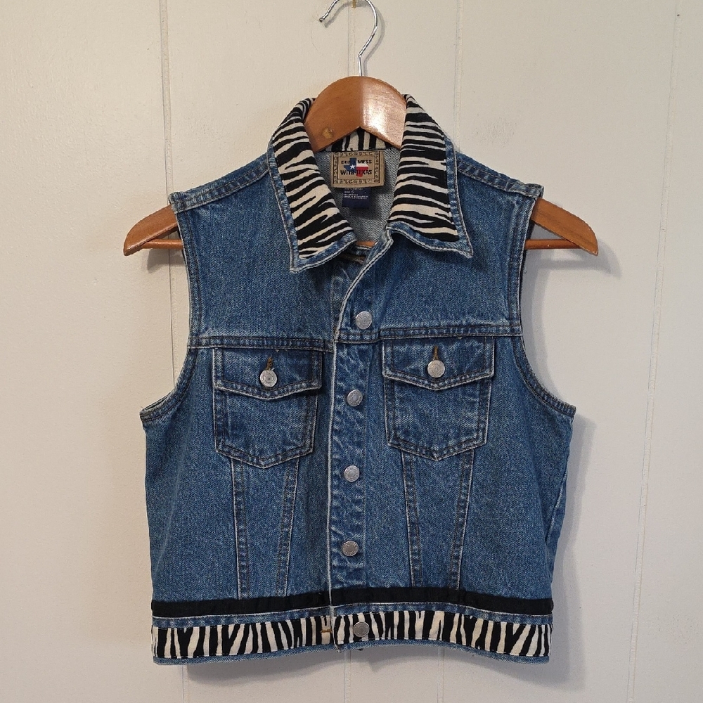Vintage Don't Mess with Texas Denim Vest with Zebra Trim Trendy Cowgirl Womens S